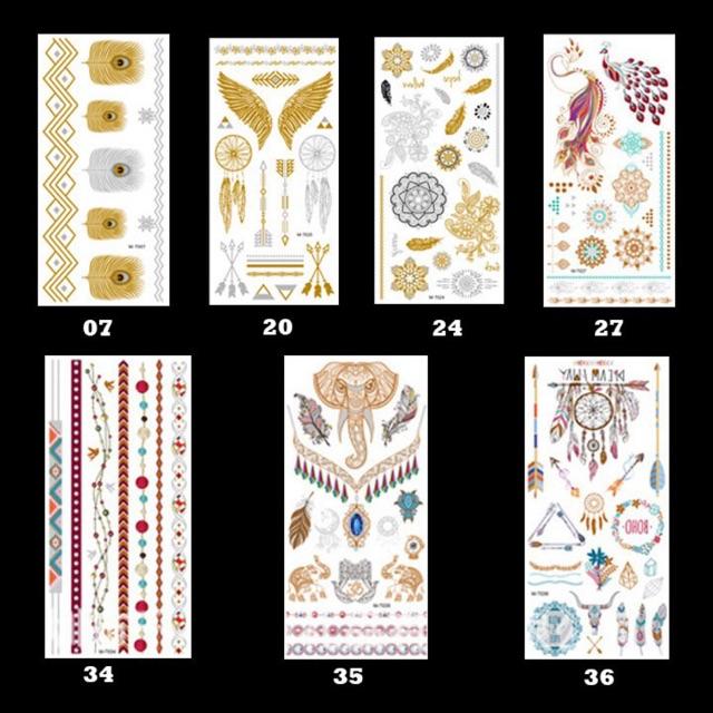 Hình xăm dán ánh kim - Set hình xăm nhũ ánh kim henna giả tatoo hóa trang Halloween