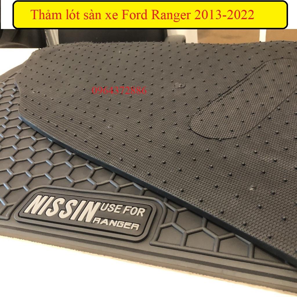 Thảm sàn, lót sàn xe Ford Ranger 2013-2022, Sàn cao su vân tổ ong cao cấp - mẫu Nissin chữ Trắng