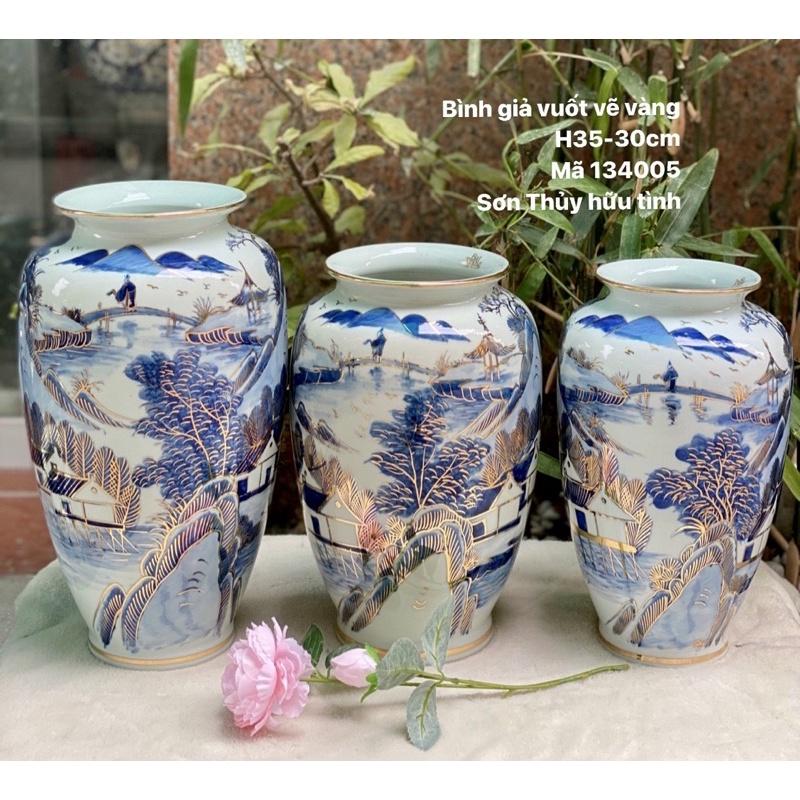 Bình cắm hoa- trưng bày vẽ vàng kim. Gốm sứ Bát Tràng cao cấp.