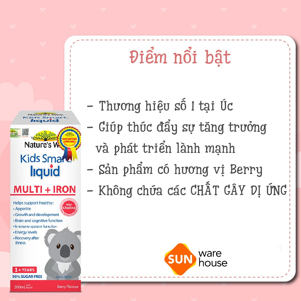 Siro Uống Nature's Way Kids Smart Liquid Multi + Iron Hỗ Trợ Nâng Cao Sức Đề Kháng Cho Trẻ 200ml