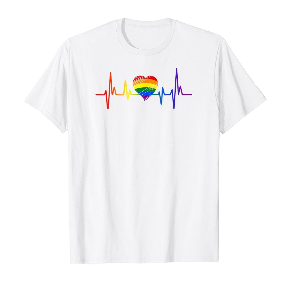 Áo thun cotton unisex in hình Lovely LGBT Gay Pride Heartbeat Lesbian Gays Love-9267