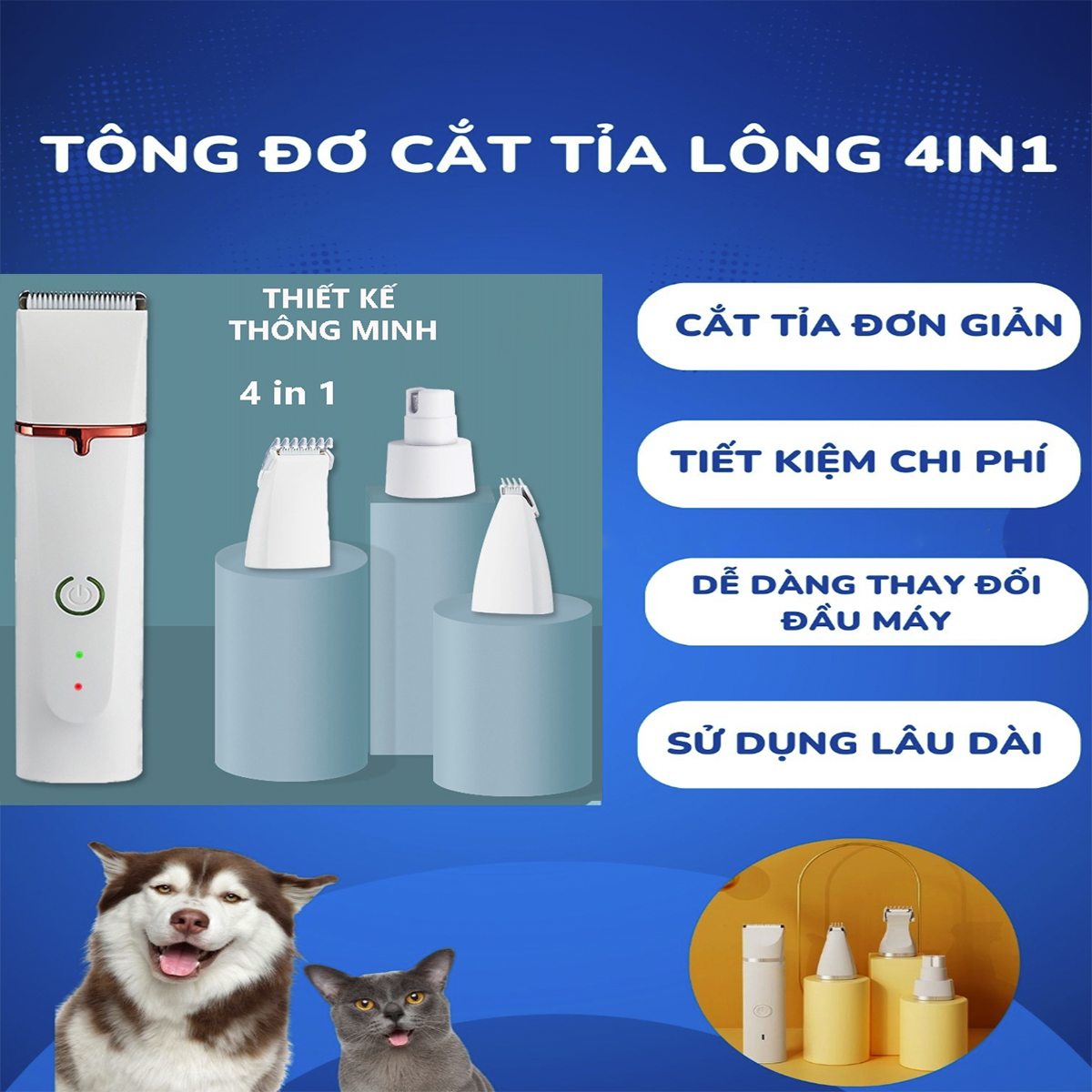 Tông đơ cắt tỉa cho thú cưng 4 trong 1 - cắt tỉa lông chó mèo