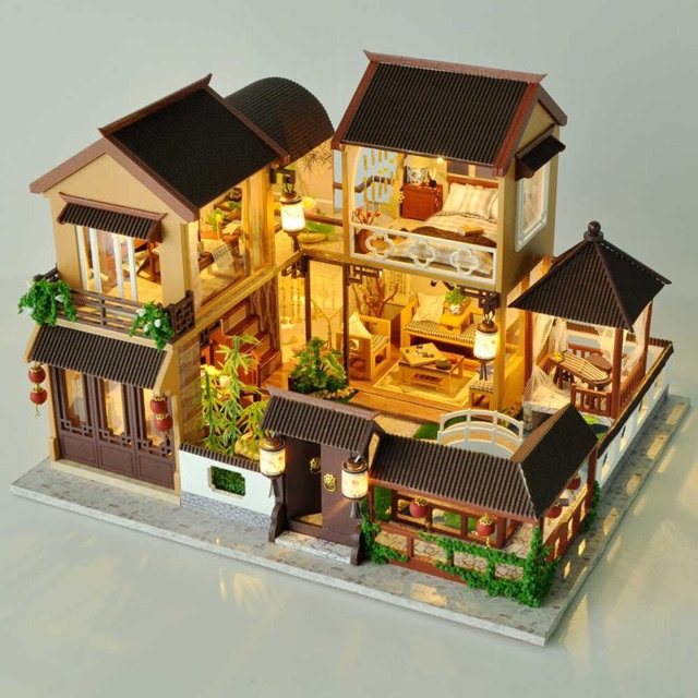 Mô hình nhà DIY Doll House A Cozy Little Courtyard Kèm Hộp nhạc và Mica Chống bụi