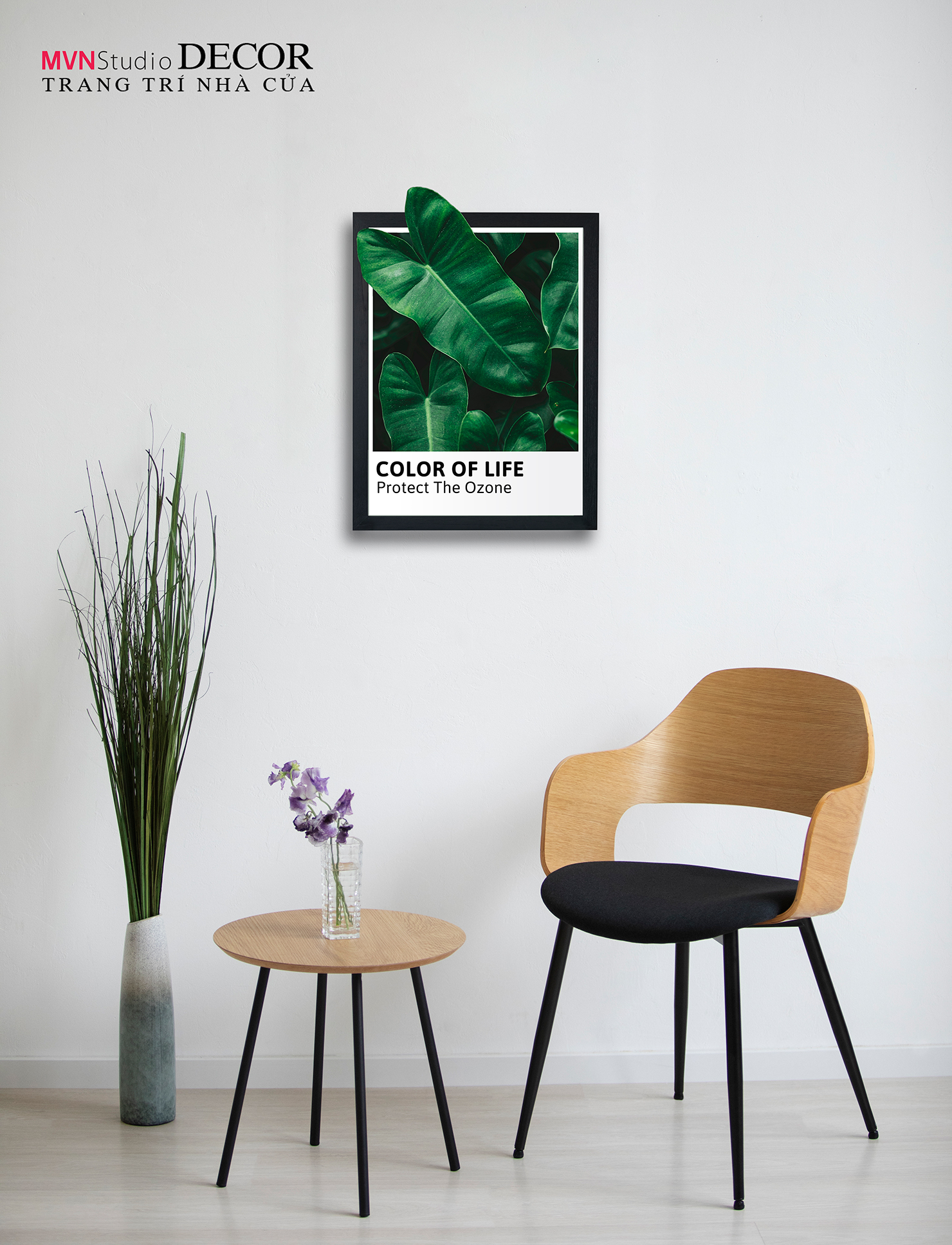 Tranh decal dán tường KHUNG ẢNH LÁ CÂY trang trí PHÒNG KHÁCH, BÀN LÀM VIỆC - MVN Studio Decor