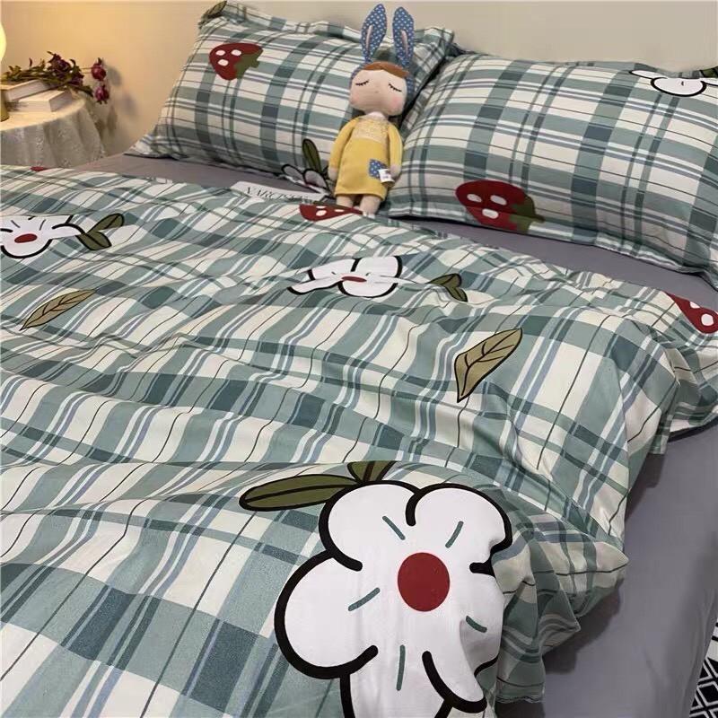 Bộ Chăn Ga Gối Cotton Poly M2T bedding chăn ga Hàn Quốc kẻ xước hoa đủ size miễn phí bo chun