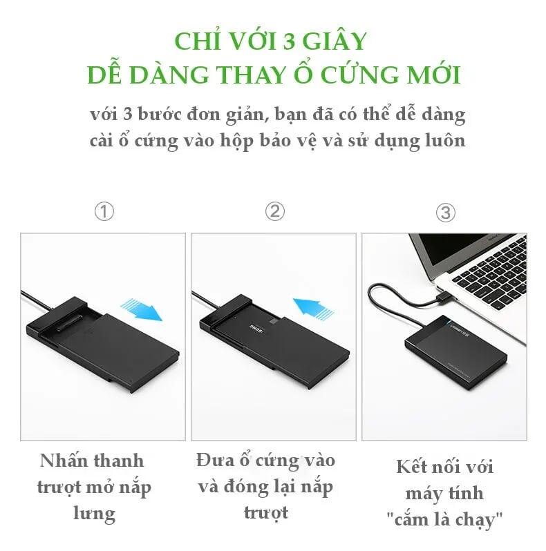 Ugreen UG30848US221TK 30CM dây tích hợp màu Đen Hộp đựng ổ cứng 2.5inch chuẩn SATA - HÀNG CHÍNH HÃNG