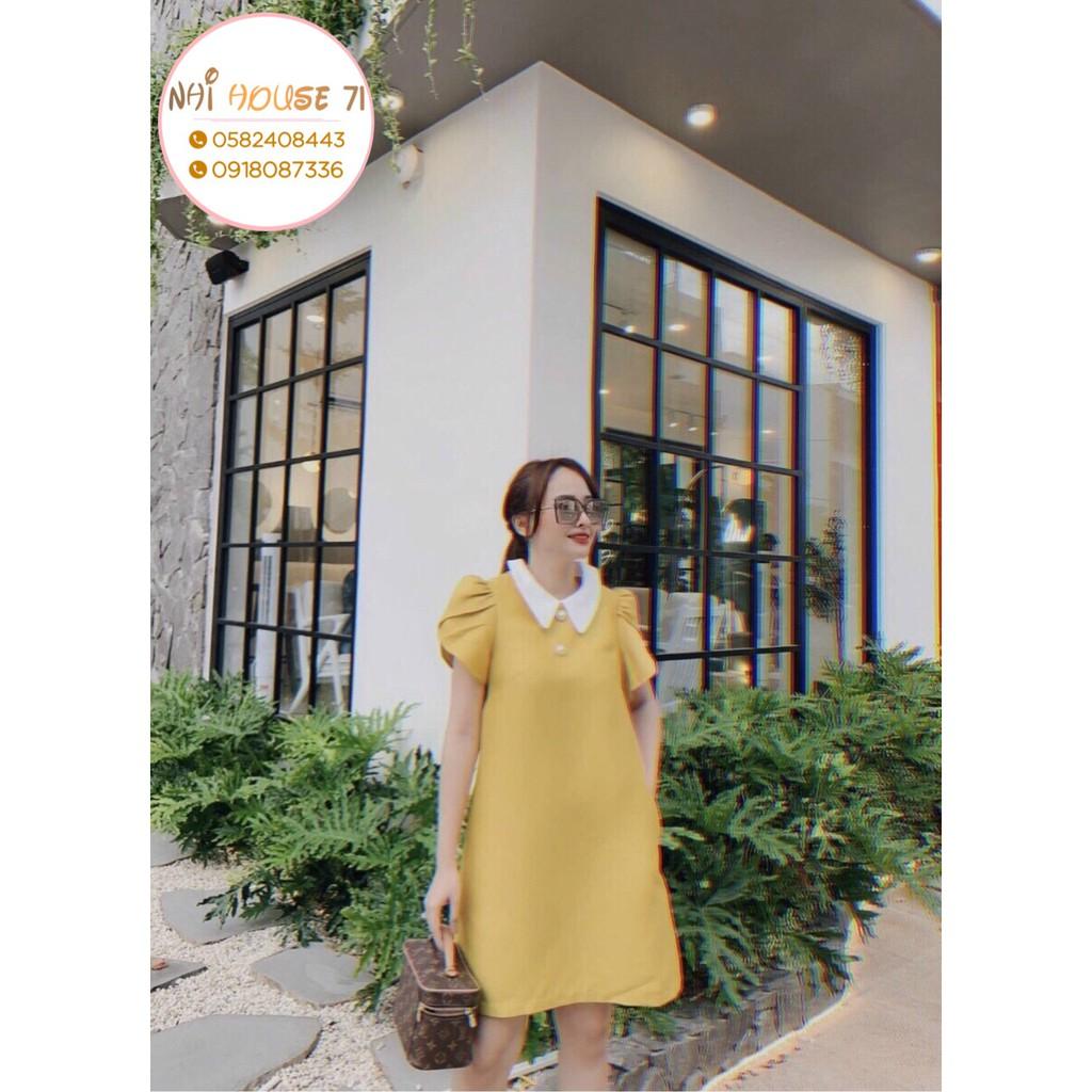 Đầm Suông Tiểu Thư NHIHOUSE71 Tay Phồng Cổ Sen Phối Có Túi Dưới 57kg