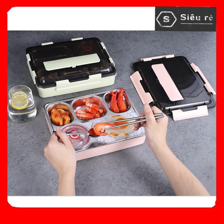 KHAY CƠM 5 NGĂN INOX 304 Giữ Nhiệt Chống Tràn - Hộp Đựng Cơm Văn Phòng - Màu Ngẫu Nhiên