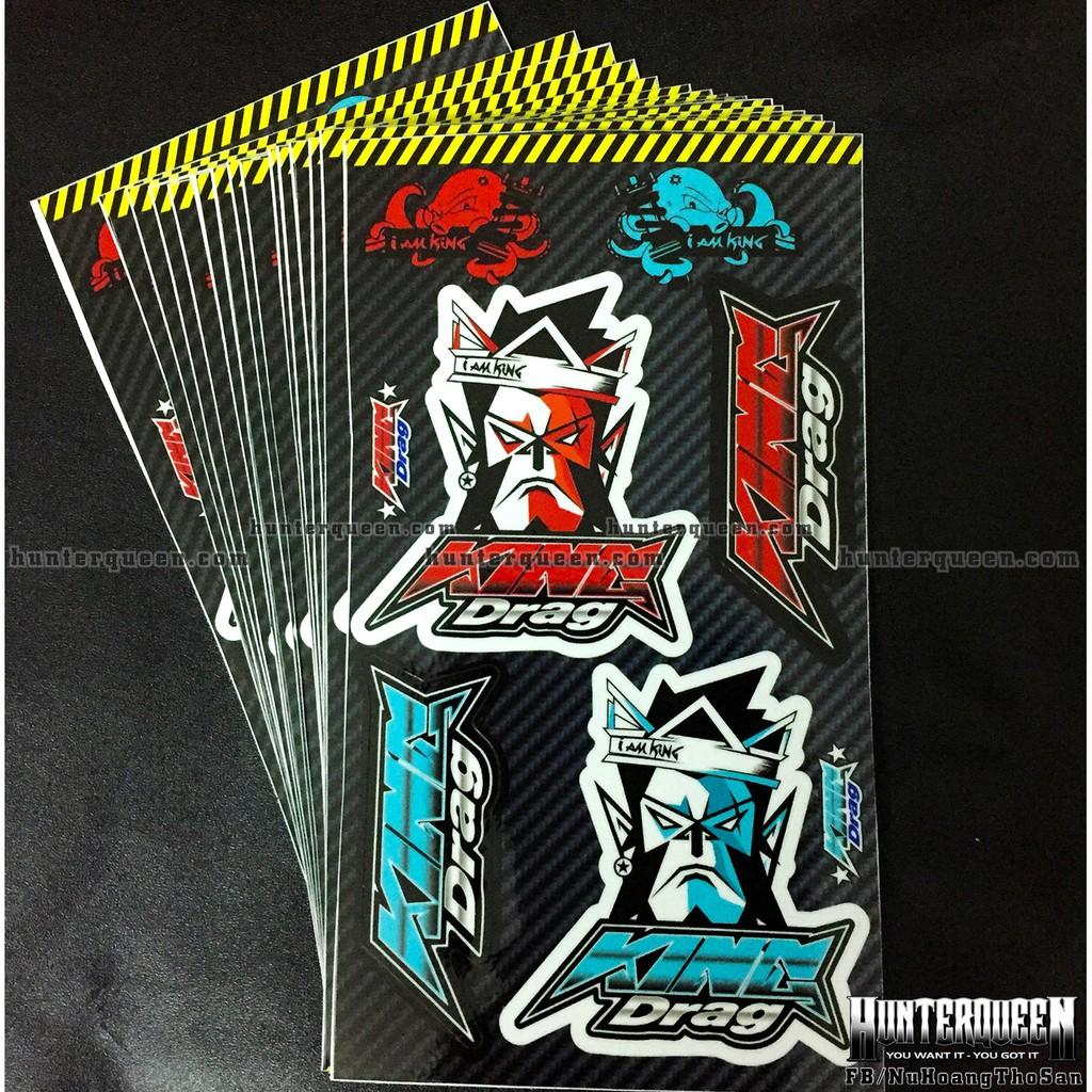 Bộ hình dán logo King Drag xanh đỏ. Decal cao cấp chống nước, sắc nét, bền màu, dính chặt.
