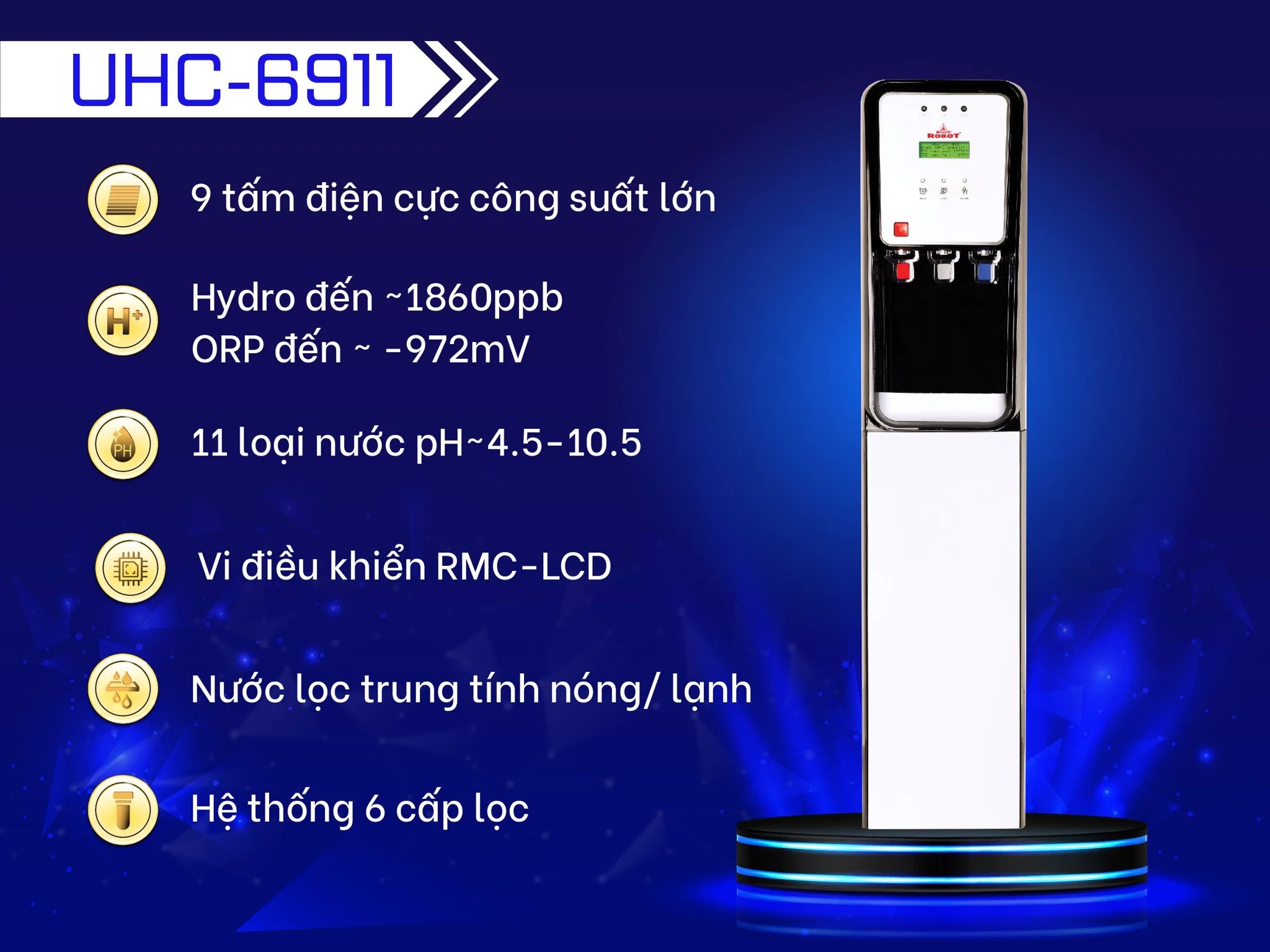 Máy Lọc Nước Ion Kiềm Nóng Lạnh ROBOT UHC 6911 - Hàng chính hãng