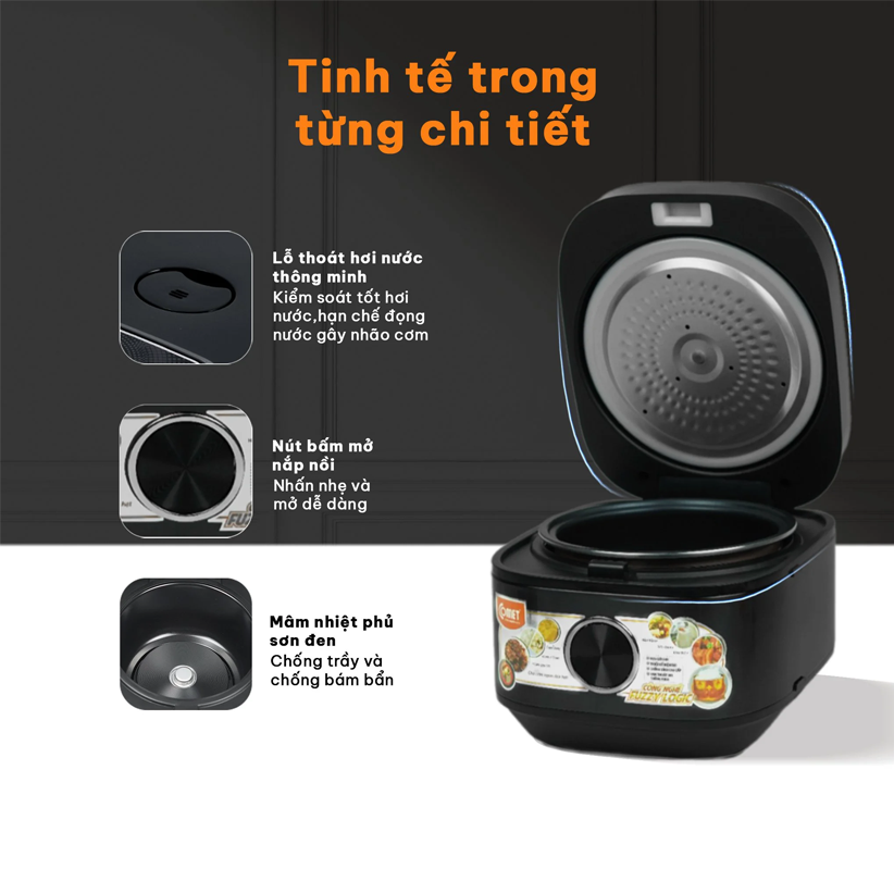Nồi cơm điện tử COMET 1,2 lít CM8085 lòng nêu - Hàng chính hãng