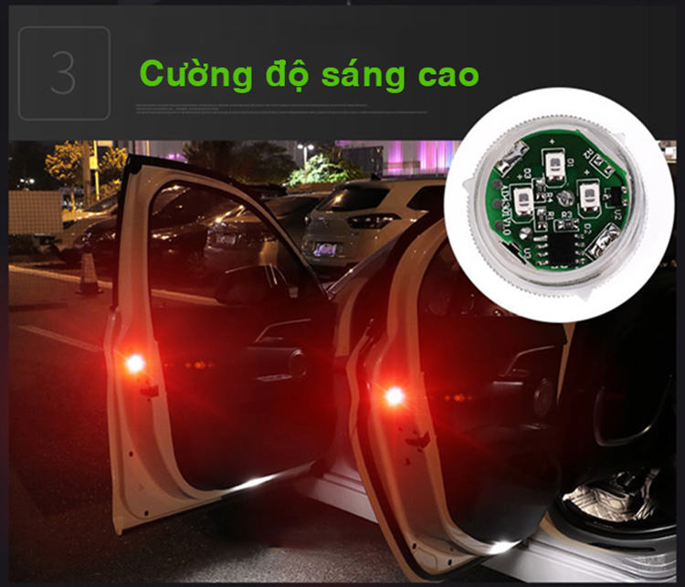 Bộ 04 Đèn Led Cảnh Báo Mở Cửa Xe Ô Tô + Tặng kèm thẻ ghi số điện thoại.