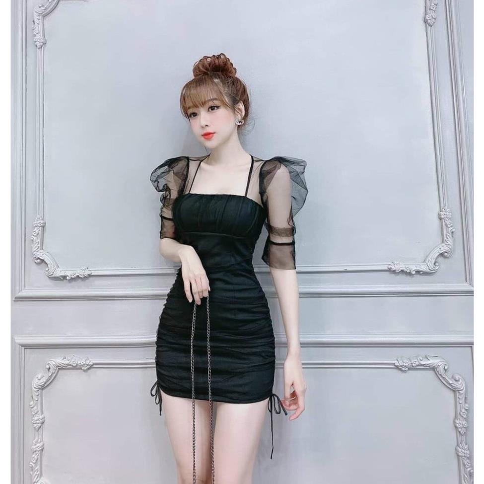 TASA Đầm váy body tay voan ( đen, nâu, trắng ) tôn dáng siêu xinh cho nàng thời trang nữ dạo phố dự tiệc