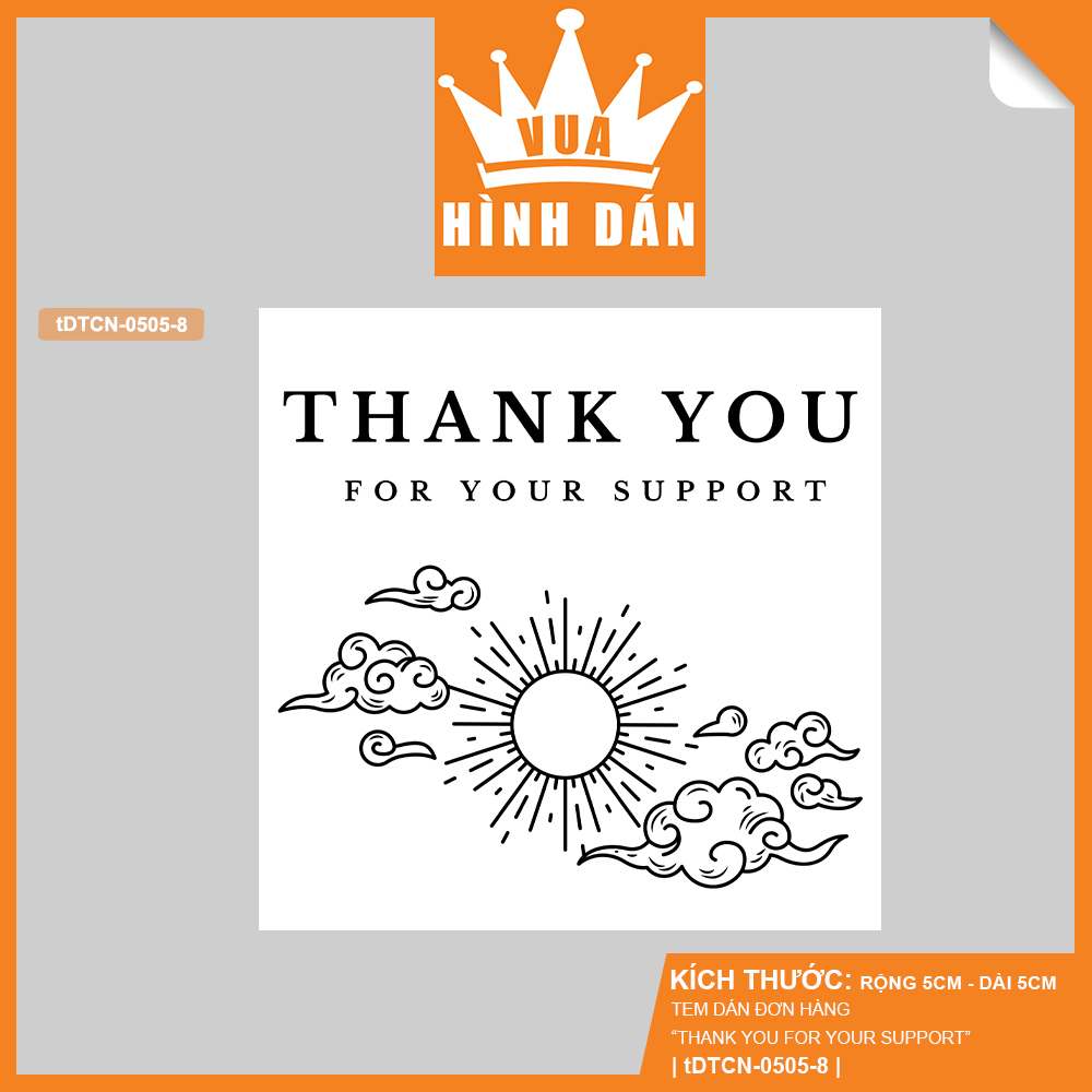 Set 50/100 Sticker thank you for your support (5x5cm) (1.021) cảm ơn bạn đã ủng hộ - tem dán đơn hàng, kiện hàng dành cho shop