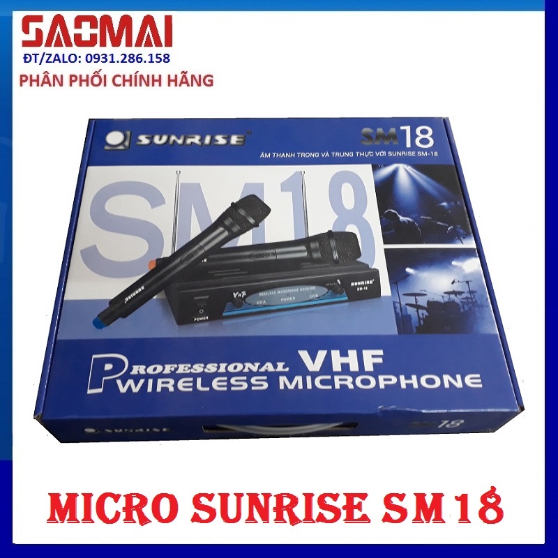 Bộ 2 Micro Không Dây Sunrise SM18 - Sử dụng pin AA - Hàng chính hãng