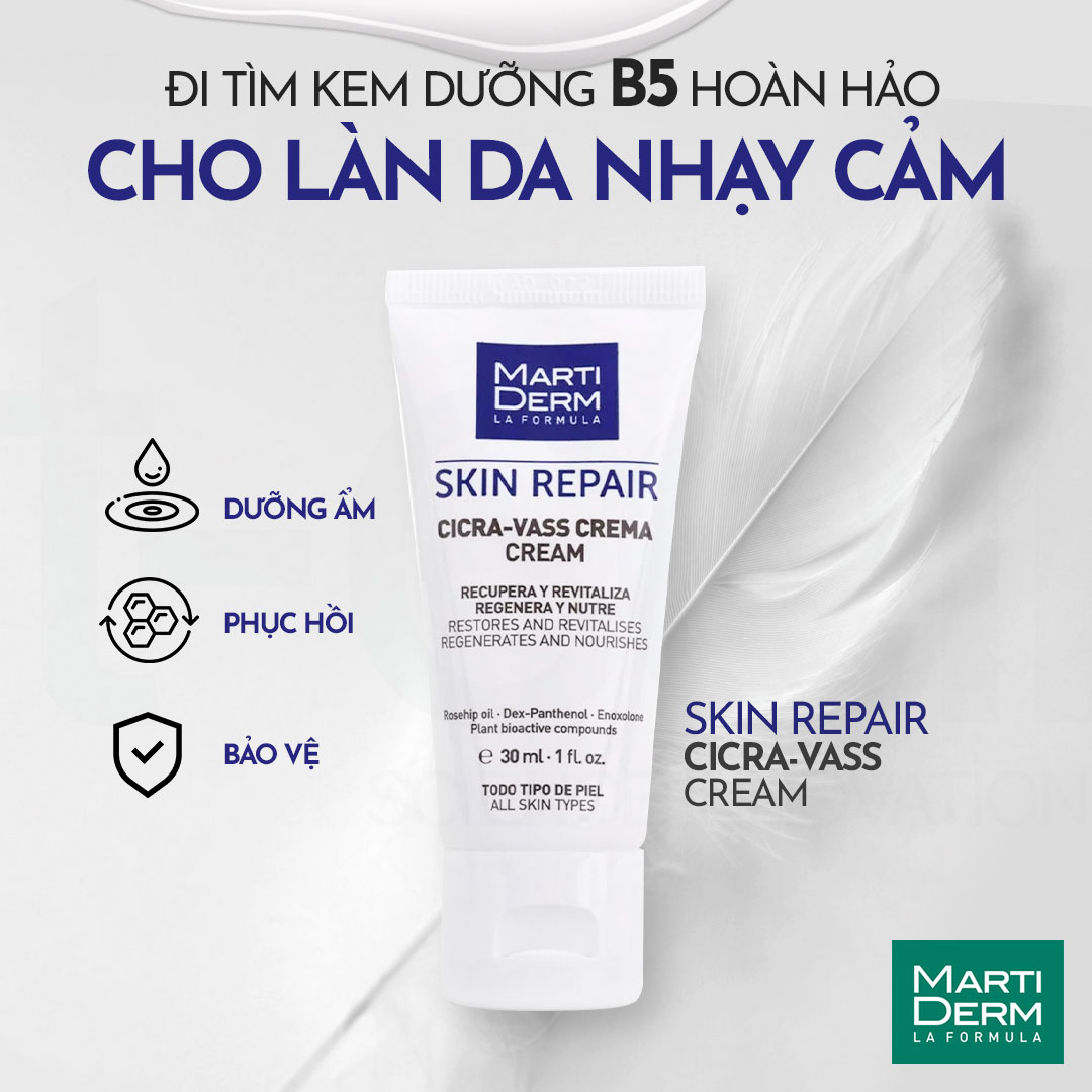 Kem Dưỡng Tái Tạo &amp; Phục Hồi Da Nhạy Cảm - MartiDerm Skin Repair Cicra Vass Cream 30ml