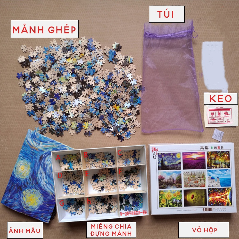 Tranh Ghép Hình 1000 Mảnh Chất Liệu Gỗ, Xếp Hình 1000 Miếng Gỗ. Kích Thước: 75x50 cm