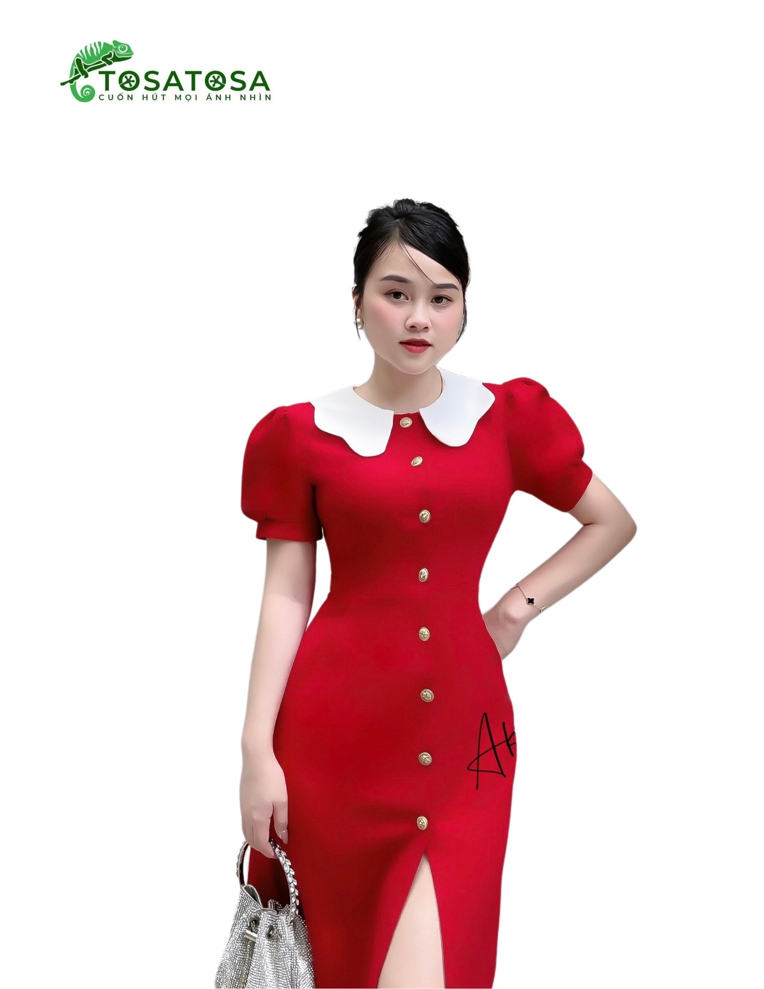 Váy Chữ A Cổ Sen Thiết Kế Liền, Dáng Ôm Body, Xẻ Gấu Mang Phong Cách Quyến Rũ Trẻ Trung