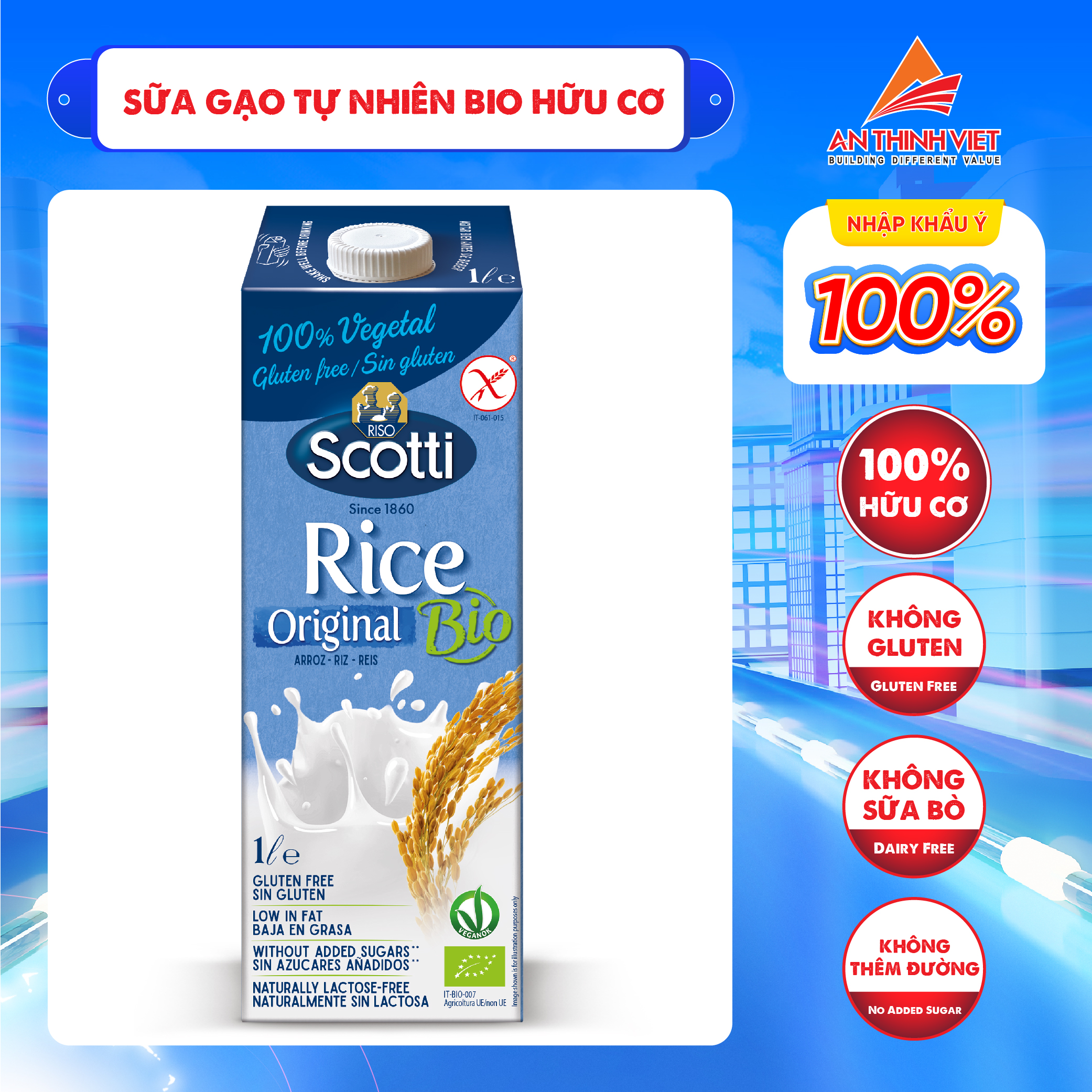 Sữa Gạo Tự Nhiên Hữu Cơ Riso Scotti - BIO Original Rice Drink - Hộp 1L
