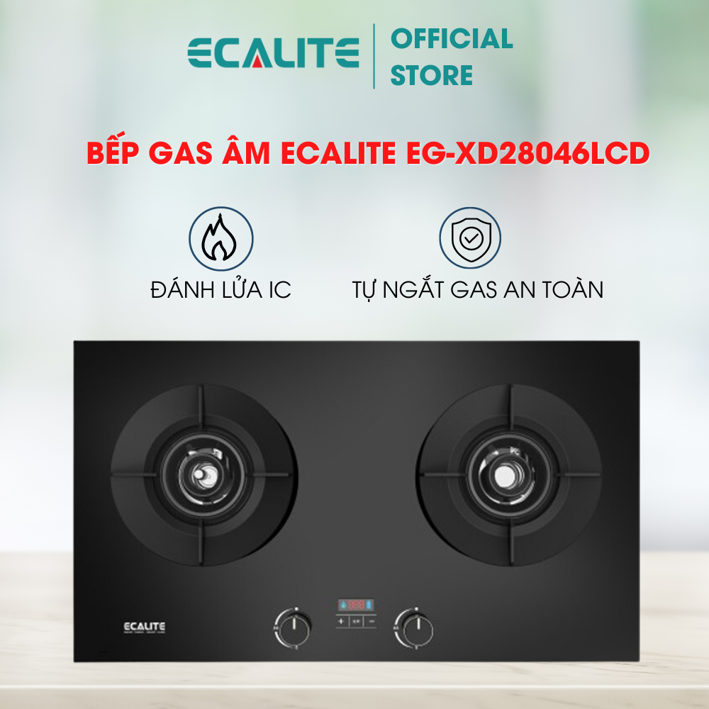 Bếp gas âm 2 vùng nấu Ecalite EG-XD28046LCD - Có Hẹn Giờ - Đánh lửa bằng IC - Hàng chính hãng