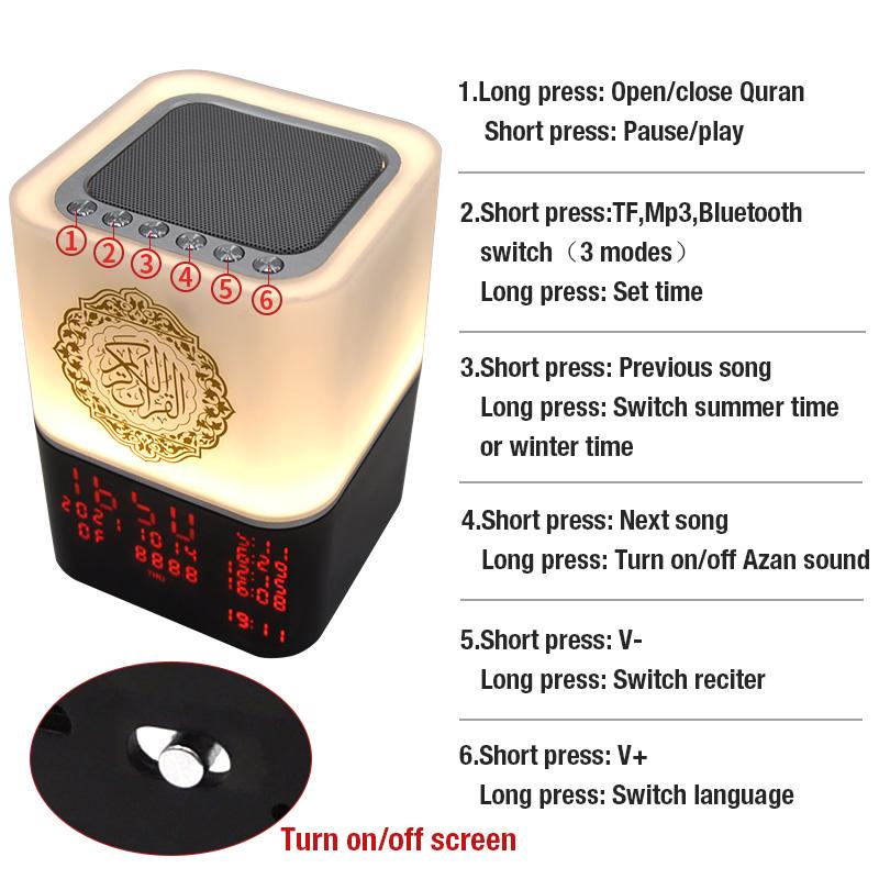 Loa Telawah Qur'an Loa Azan Đồng hồ cầu nguyện Hiển thị màn hình Đa chức năng Loa Bluetooth không dây Koran Đèn Led cầu nguyện Màu sắc: SQ-229