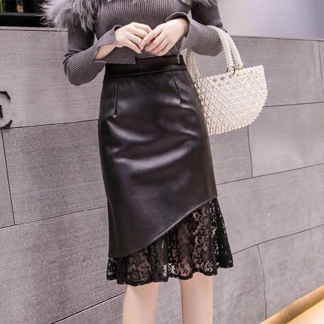 Châ váy da nữ cao cấp phối ren sang chảnh quyến rũ NP741