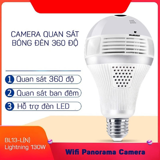 Camera Wifi Panorama 360 bóng đèn độ phân giải 1080P