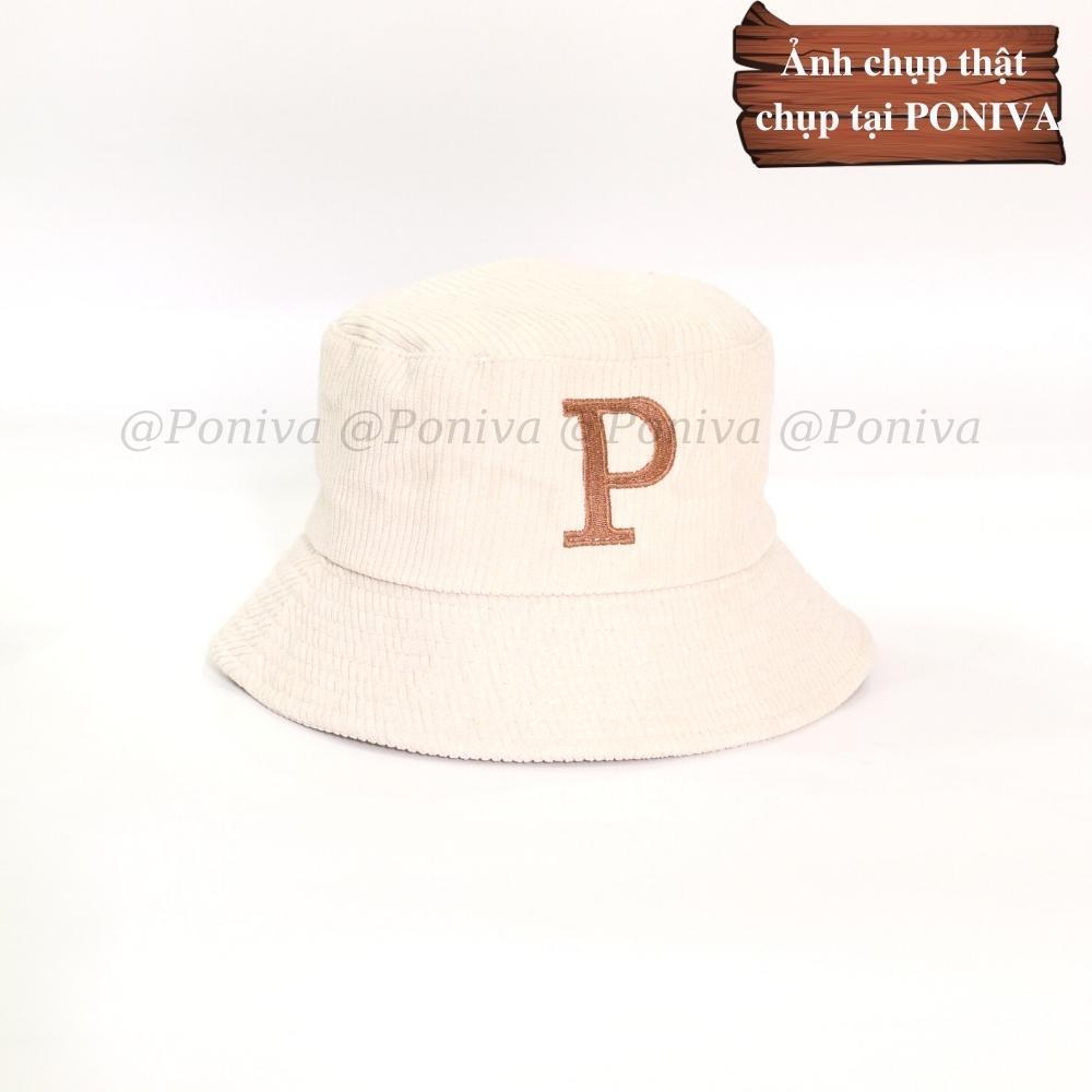 Mũ bucket ️ Nón tai bèo vành cụp thêu chữ P form unisex BK08 nhung tăm Ulzzang Thời trang PONIVA siêu hot