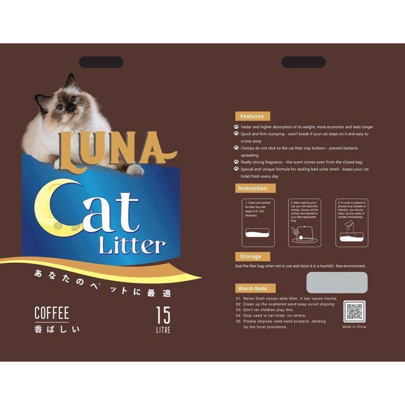 Cát vệ sinh cho mèo 15L Catlike Cat litter cafe, Luna caffe 15L, vón cục, khử khuẩn, mùi thơm nhẹ nhàng