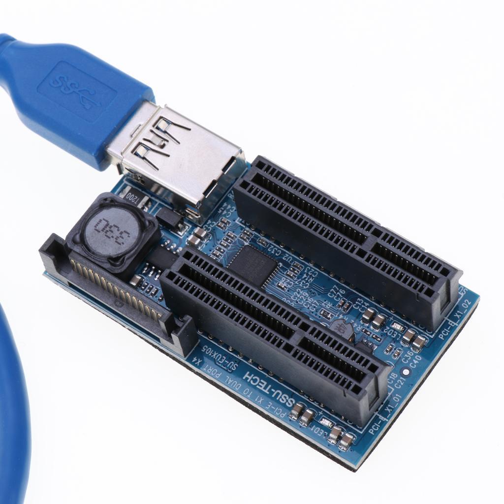 Express PCI-E 1x To Dual 4x Extender Riser Card Adapter USB 3.0 Cable