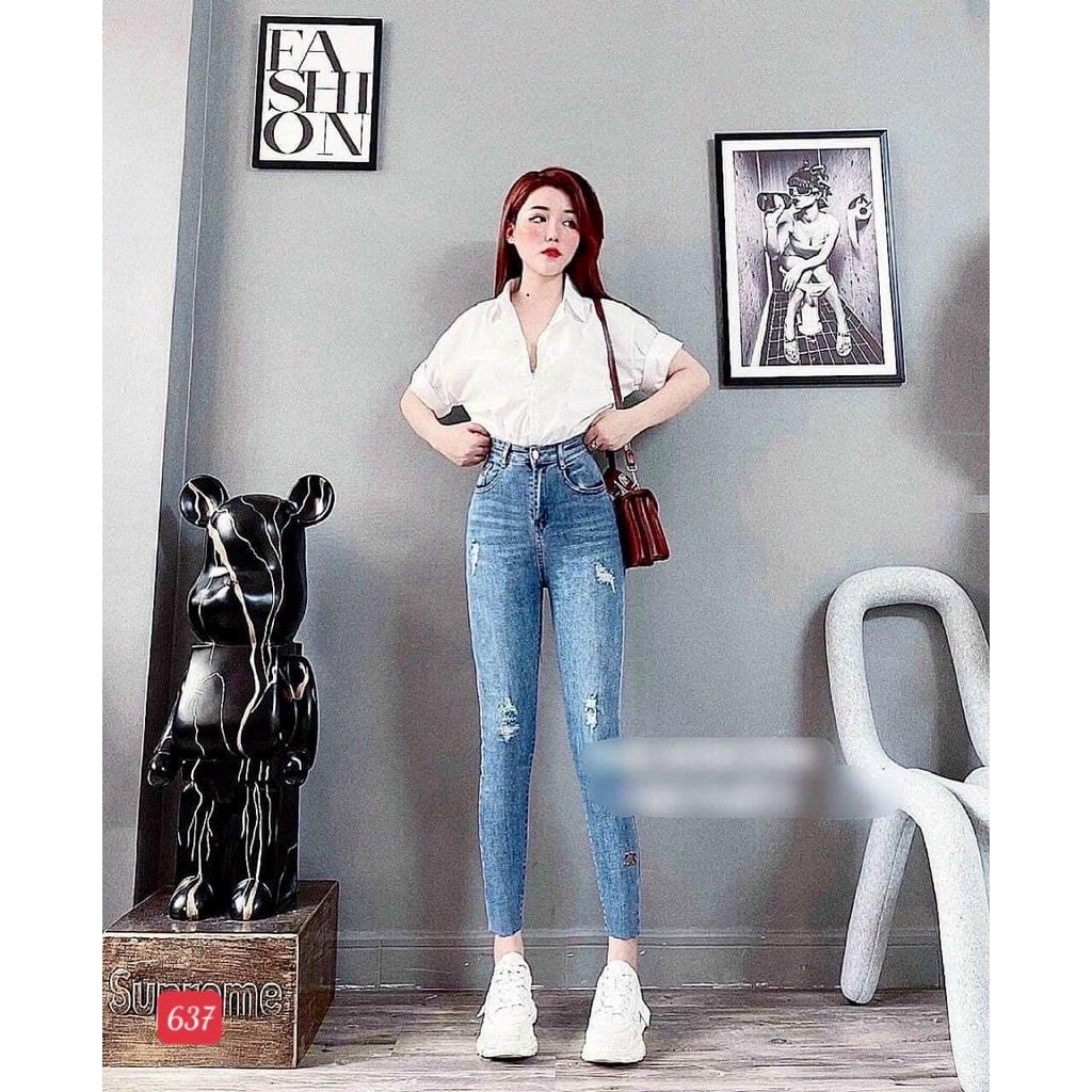 Quần jean nữ rách hack dáng cao cấp -chất denim co dãn tốt - quần chuẫn shop BEN Shop080 ms 637