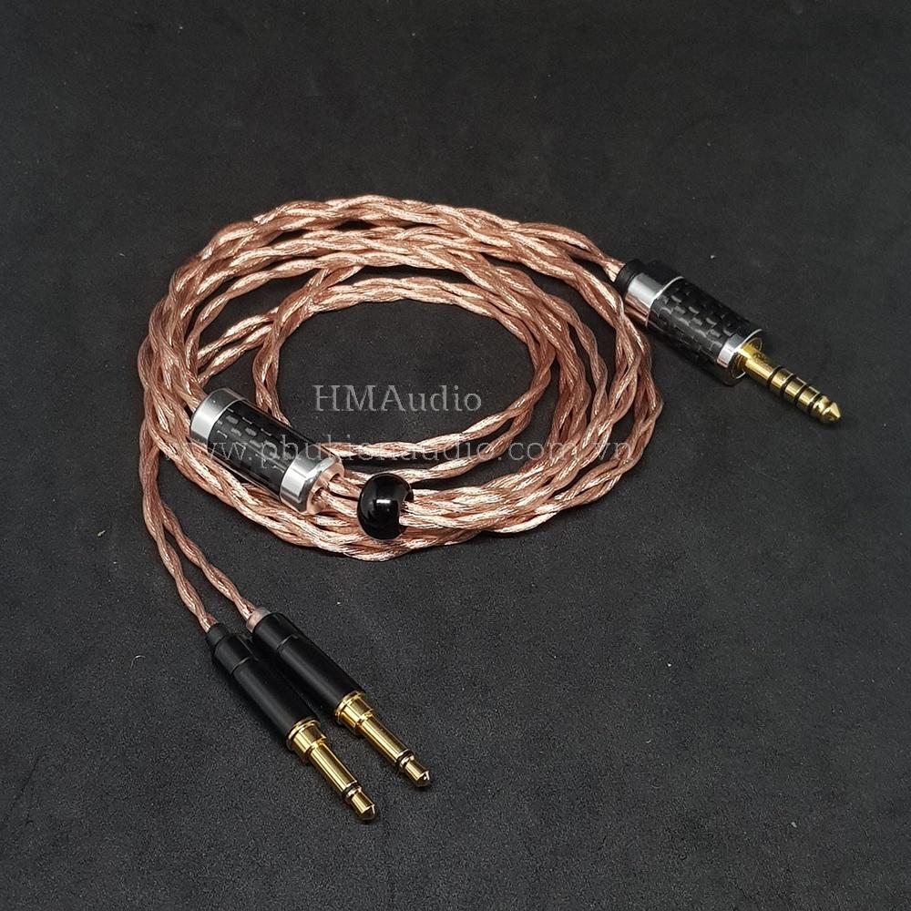Dây tai nghe đồng 7N OCC Litz 23AWG đường kính dây đơn 1.25mm tết 4 sợi - Connector Dual 3.5mm - Phù hợp với tai nghe Ananda Arya Susvara Sundara