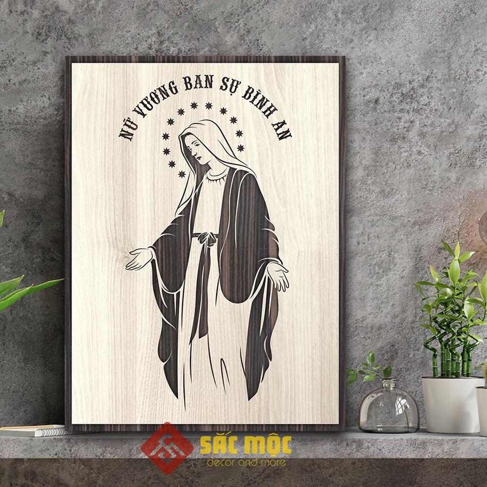 Tranh gỗ công giáo TCG06: Nữ Vương Ban Sự Bằng An 20x27cm | 30x40cm | 40x55cm | 50x70 cm