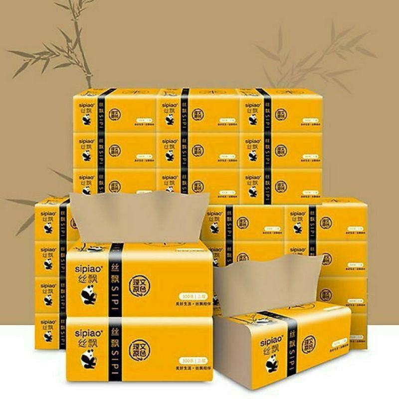 Khăn giấy ăn gấu trúc Sipiao - Thùng khăn giấy gấu siêu dai 1 gói 300 tờ giấy rút vệ sinh sipao