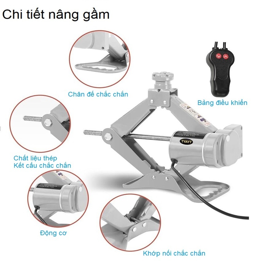 Bộ nâng kích gầm điện ô tô thương hiệu cao cấp ROGTZ TY-45EJ 5 tấn 12V - Công suất 150W - Trọng Lượng Bộ: 7.7Kg - Hàng Nhập Khẩu