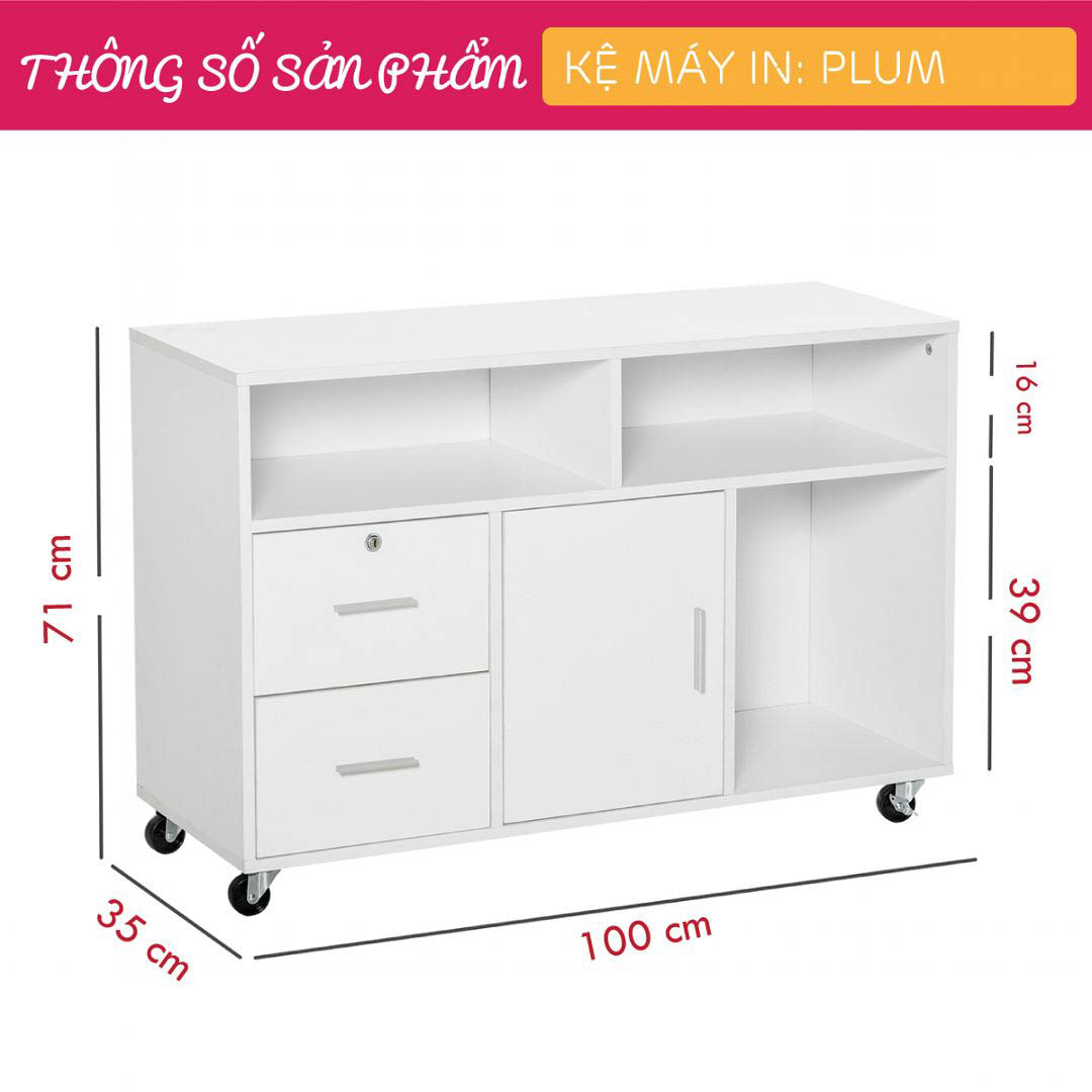 Kệ để máy in gỗ hiện đại SMLIFE Plum | Gỗ MDF dày 17mm chống ẩm | D100xR35xC71cm
