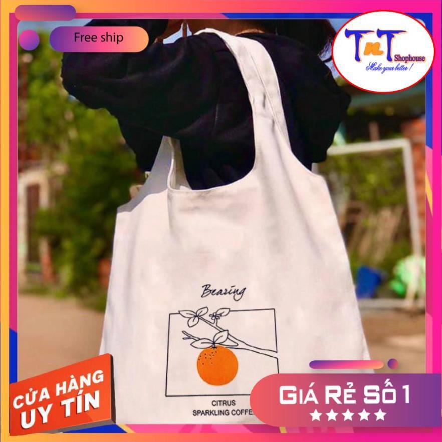 TT10 Túi tote ️ Túi vải Canvas đeo vai phong cách Ulzzang, vải bố form Unisex Vintage