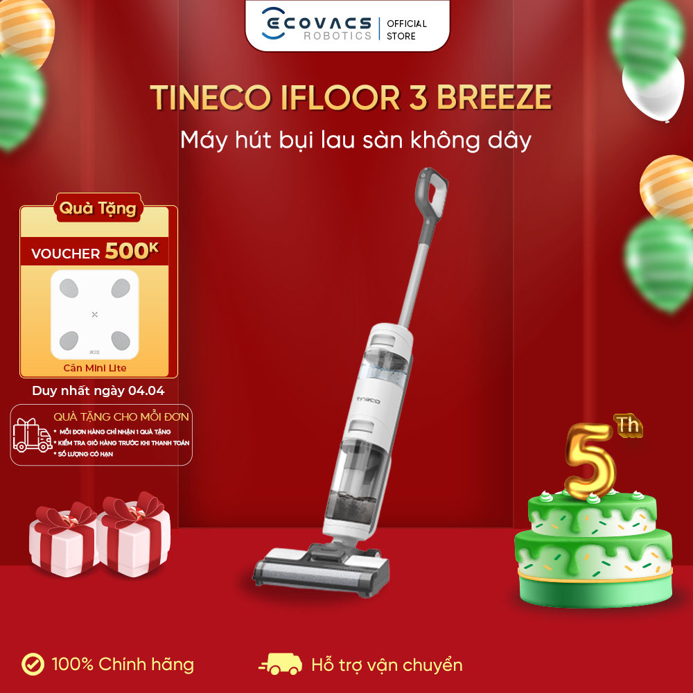 MÁY HÚT BỤI LAU SÀN KHÔ VÀ ƯỚT TINECO IFLOOR 3 BREEZE – BẢN QUỐC TẾ – HÀNG NHẬP KHẨU CHÍNH HÃNG