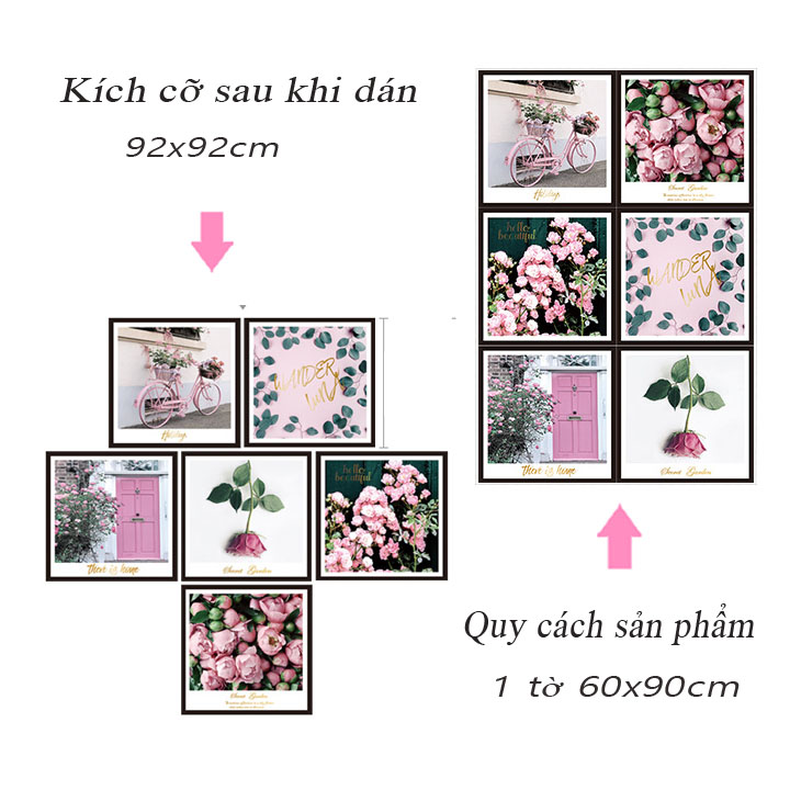 Decal trang trí chất liệu PVC loại 1 dày dặn, sắc nét, trang trí phòng khách, quán cafe-Khung ảnh hoa hồng-LV41
