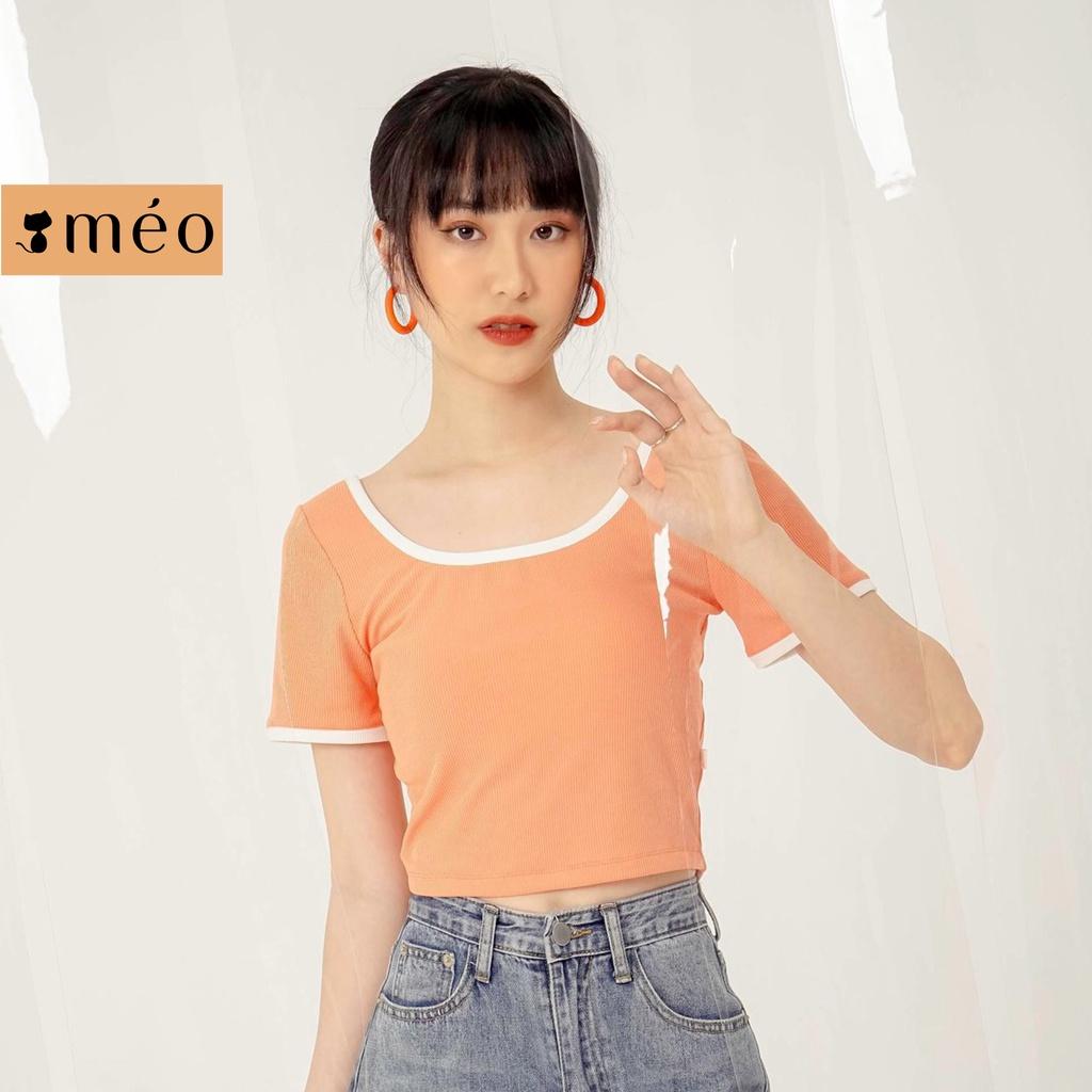 Áo kiểu dệt kim nữ Méo shop croptop ngắn tay cổ vuông Yun