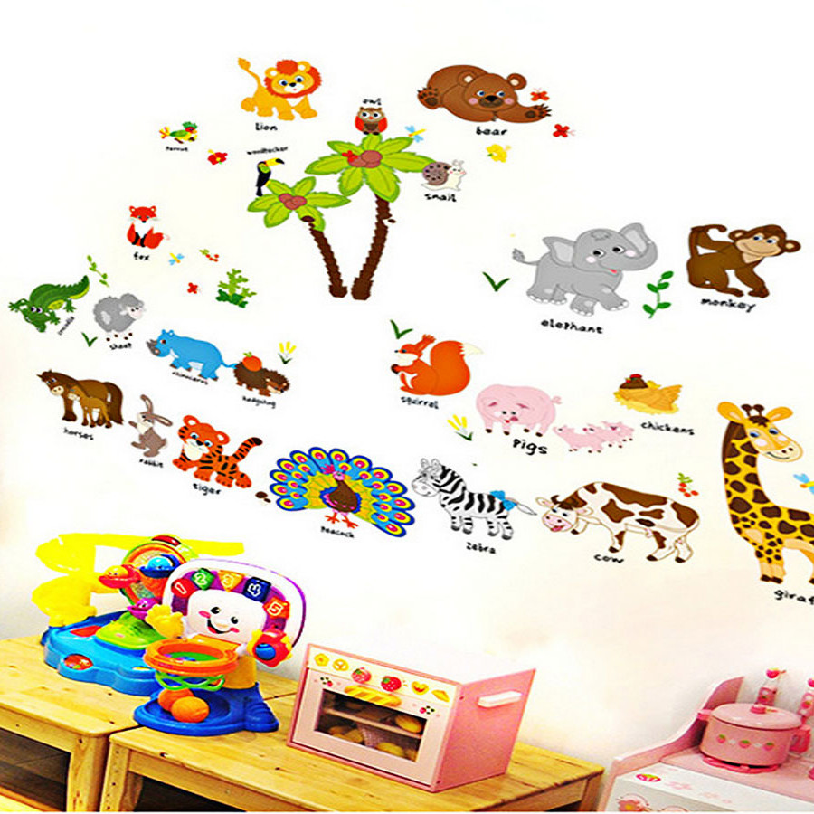 Decal dán tường cho bé thú tiếng anh ngộ nghĩnh sk9296
