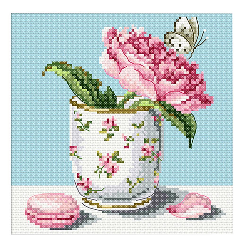 14CT Flower Stamped Cross Stitch Kit Handmade Crafts for Home Decor 8x8''