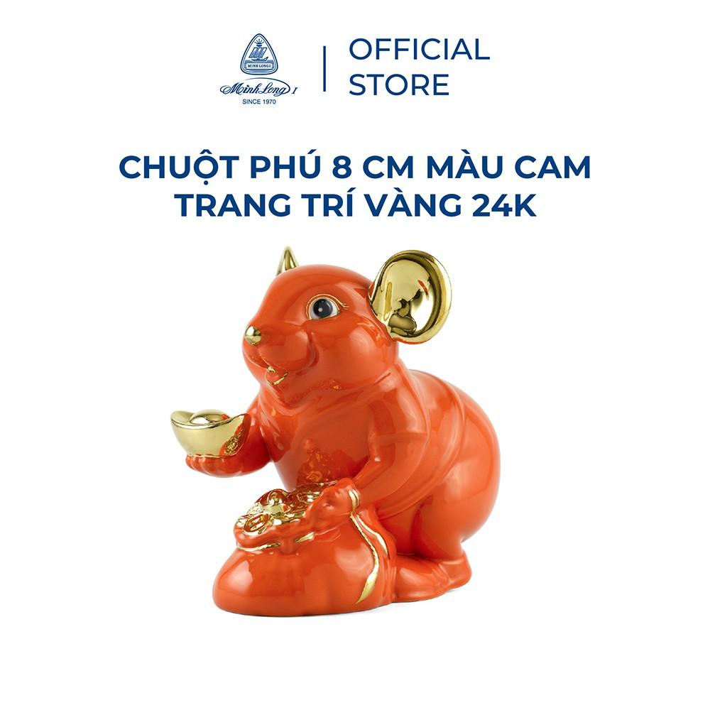 Tượng chuột sứ Minh Long 8 cm màu cam trang trí vàng 24K (tượng chuột Phú)