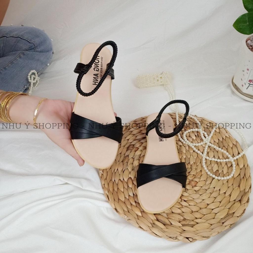 Giày sandal nữ đi học quai chéo cách điệu 2 màu đen trắng xinh xắn đế 2cm đi chơi, đi học, đi biển -tb3van