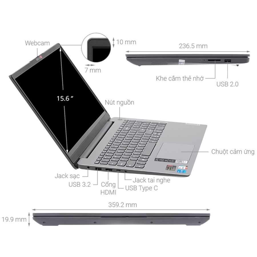 Laptop Lenovo IdeaPad 3 15ITL05 81X800KRVN (Core i3-1115G4/ 8GB/ 256GB/ 15.6 HD/ Win11) - Hàng Chính Hãng