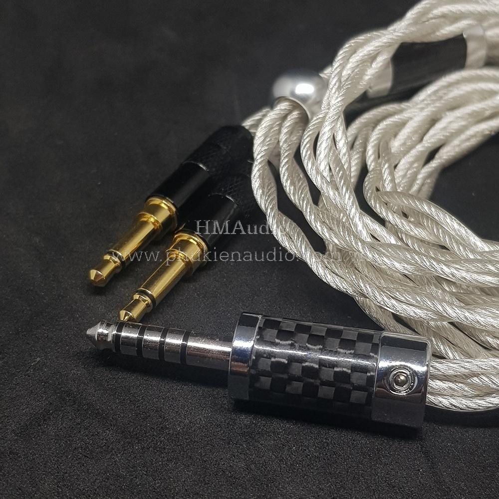 Dây tai nghe đồng mạ bạc OFC 1.8mm tết 4 - Connector Dual 3.5mm - Phù hợp với tai nghe Ananda Arya Susvara Sundara