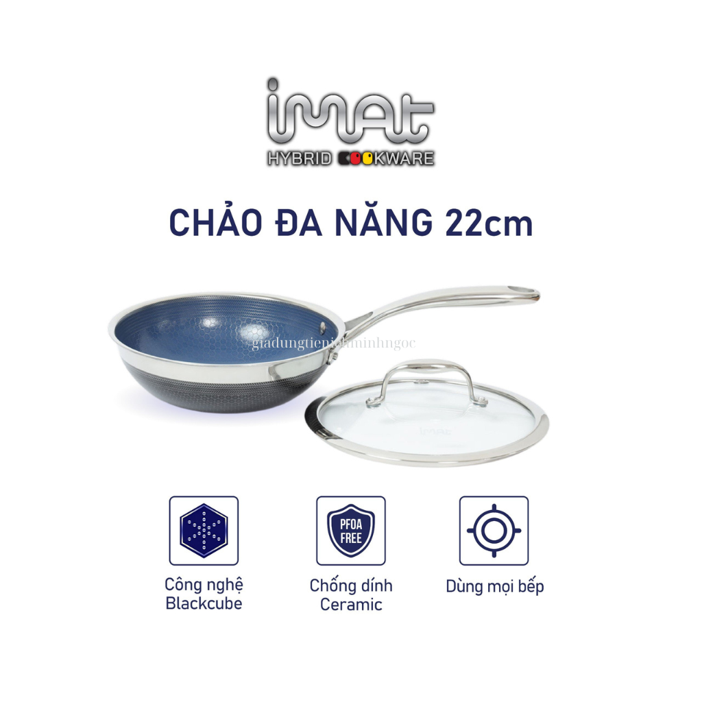 Chảo xào đa năng iMAT Hybrid lòng xanh mới, đường kính 22cm. Chiên, xào, áp chảo..