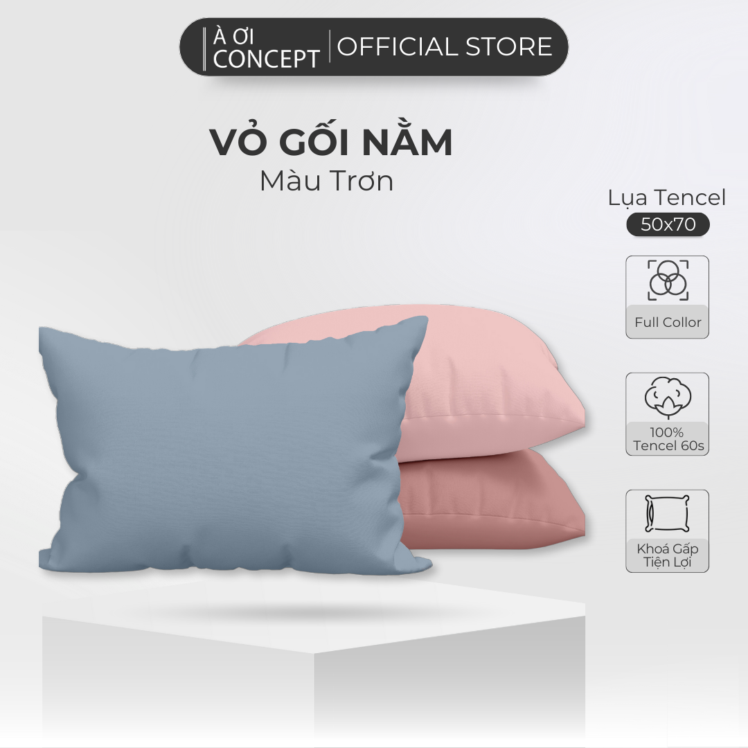 Vỏ Gối Nằm Lụa Tencel 60s Cao Cấp À Ơi Concept Màu Trơn Size 50x70 cm