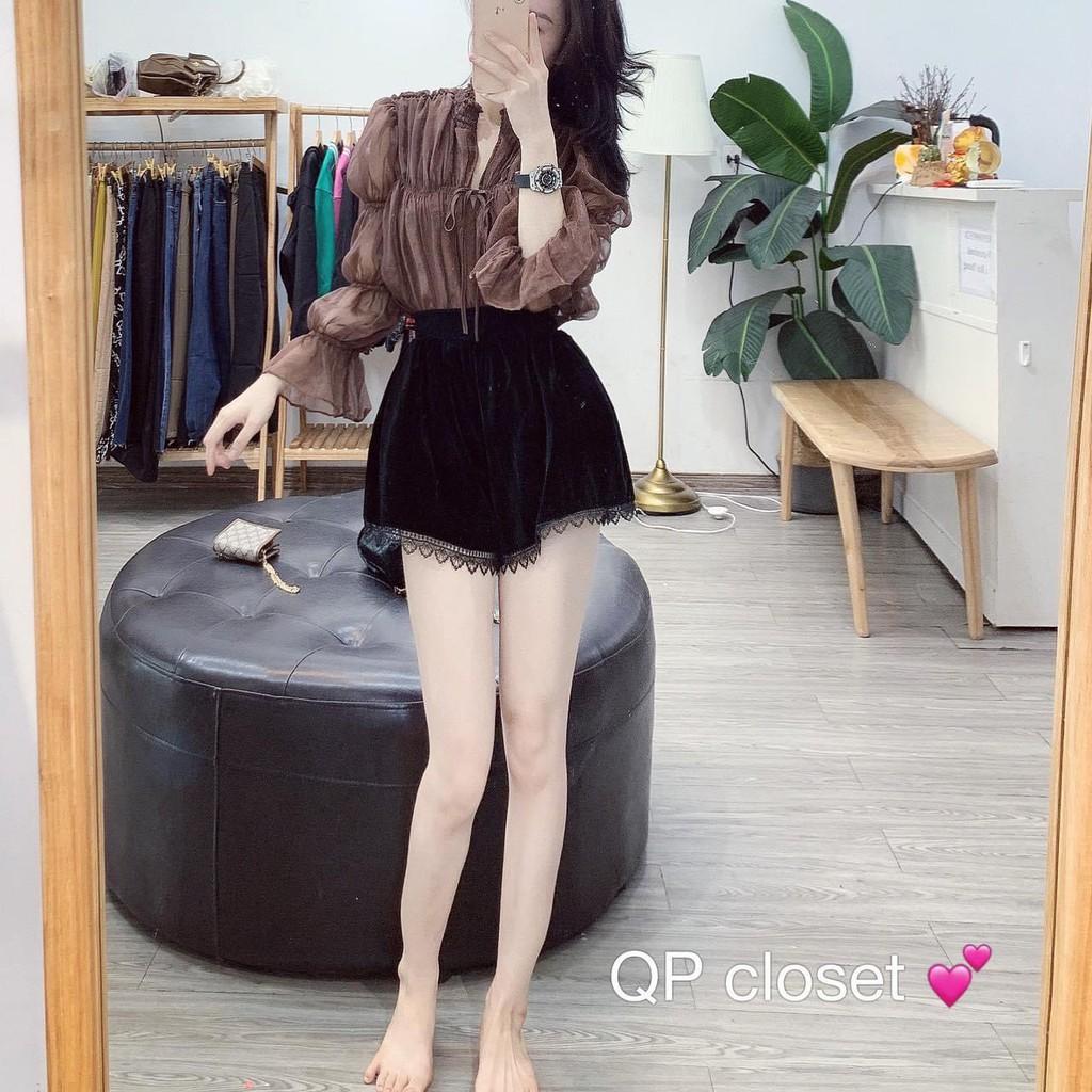 Quần short nhung phối ren cạp cao thời trang 694