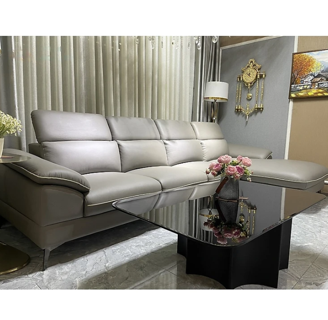 Sofa góc L da bò Italy Tundo 4 chỗ ngồi màu nâu cam SFLCT04 3m3 x 1m6 hàng cao cấp chuẩn da bò nhập khẩu Ý